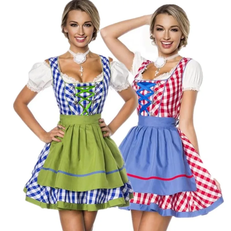 

Germany Oktoberfest Bavarian Traditional Plaid Beer Girl Dirndl Costume Bavarian Nightclub Erotic Beer Maid Wench Cosplay Dress