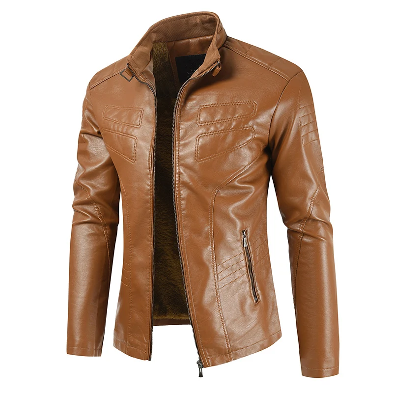 

Plus Velvet Men Imitation Leather Jacket Casual Solid Color Fashion Slim Fit Winter Men's Jacket Streetwear Korean Jacket Men