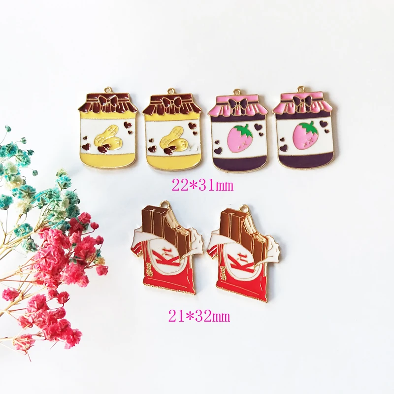 10pcs Enamel Chocolate Peanut Butter Can Charms For Jewelry Making Earring Bracelet Pendants Food Strawberry Jam Charms Floating