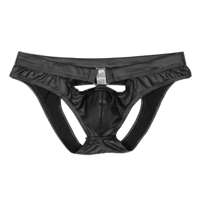 CLEVER-MENMODE de piel sintética para hombre, ropa interior Sexy con bolsa para pene, suspensorio con espalda descubierta, erótica