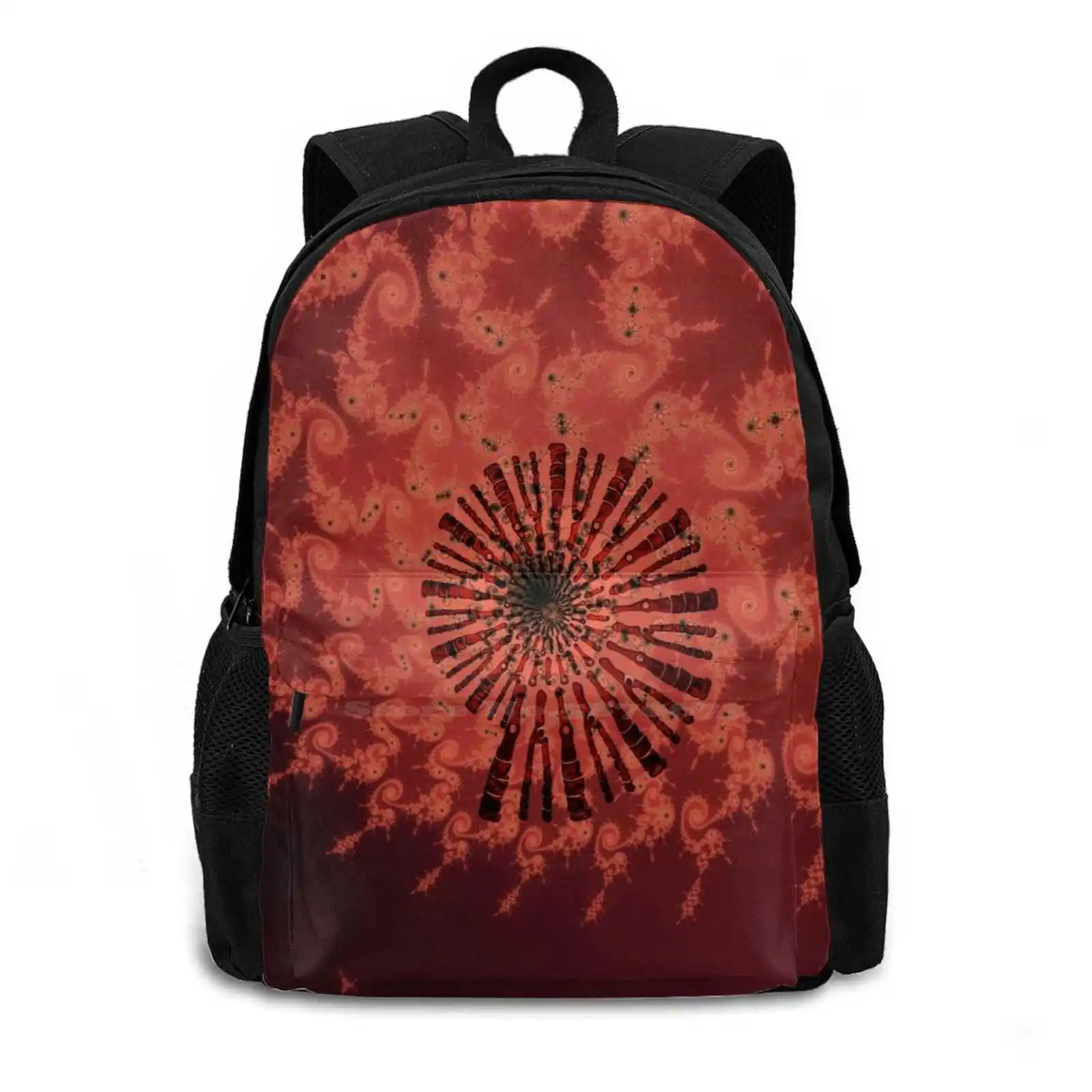 Red Fractal Nautilus Shell Hot Sale Schoolbag Backpack Fashion Bags Nautilus Shell Fractal Art Fractal Nautilus Golden Black