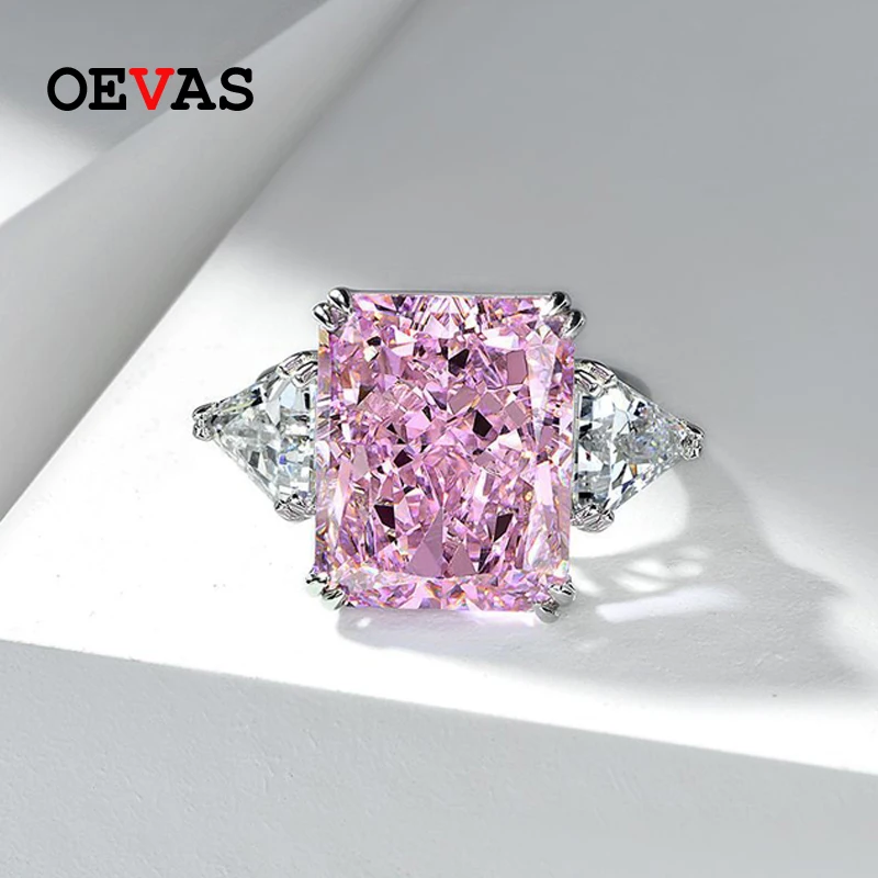 

OEVAS 100% 925 Sterling Silver Yellow Pink 13*16mm Ice Flower Cut High Carbon Diamond Rings For women Sparkling Fine Jewelry