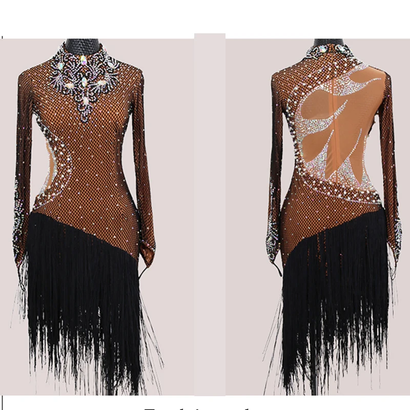 Customized  High-end Tassel Latin Dance Dress Ballroom Dancewear Salsa Dancing Costume For Competition Dance Clothing