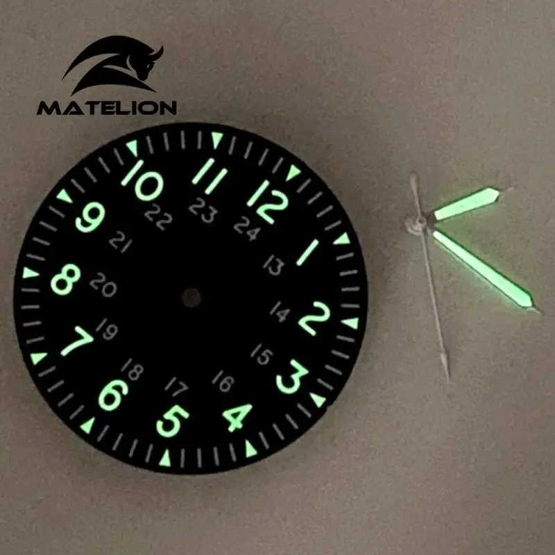 33.6mm black dial luminous mark fit vintage pilot style NH35 NH36 Miyota 8215 821A movement watch