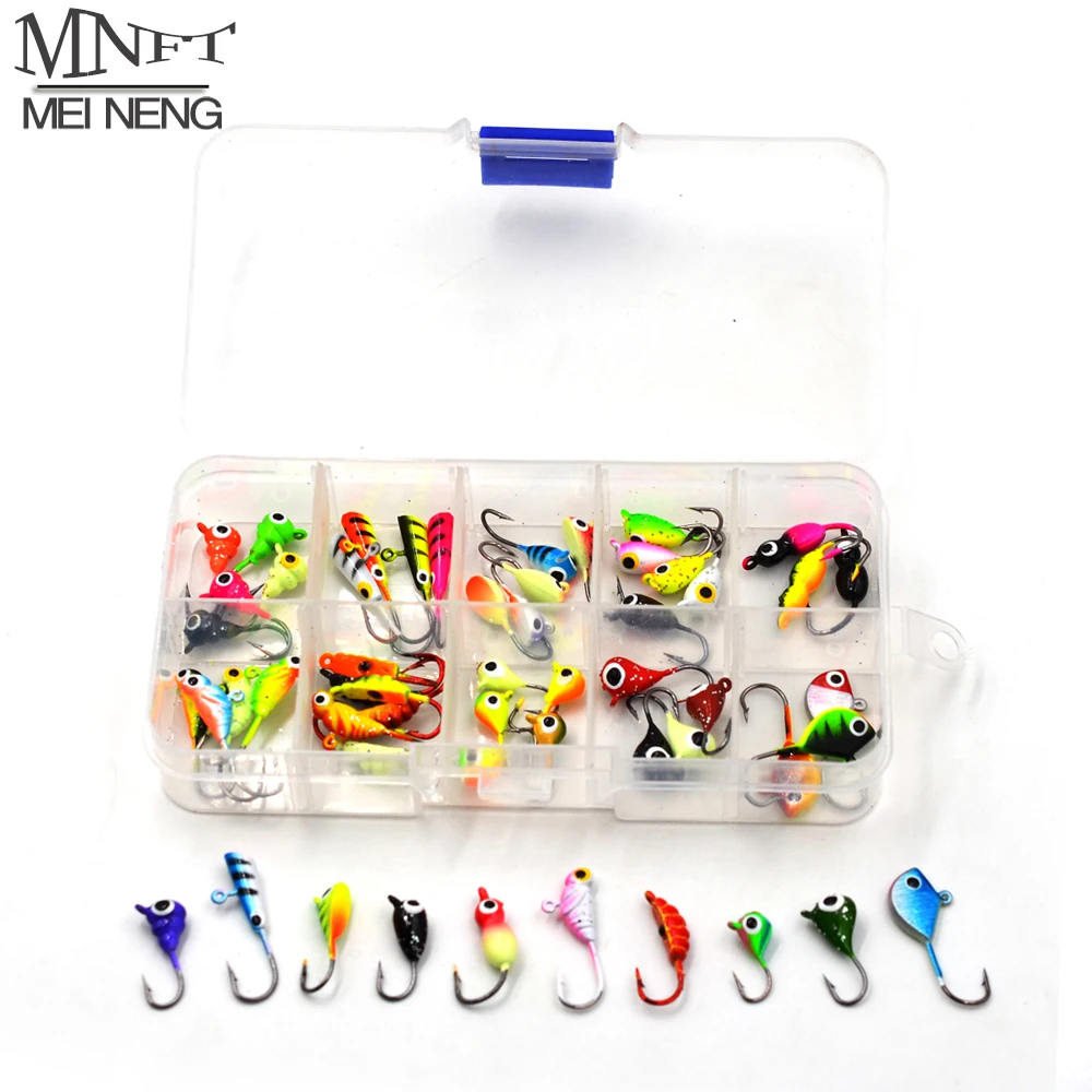 MNFT 54Pcs/Boxed Mini Lead Winter Fishing Hook Ice Fishing Lures for Bass Pike Trout Walleye Jigs Fishing Lures