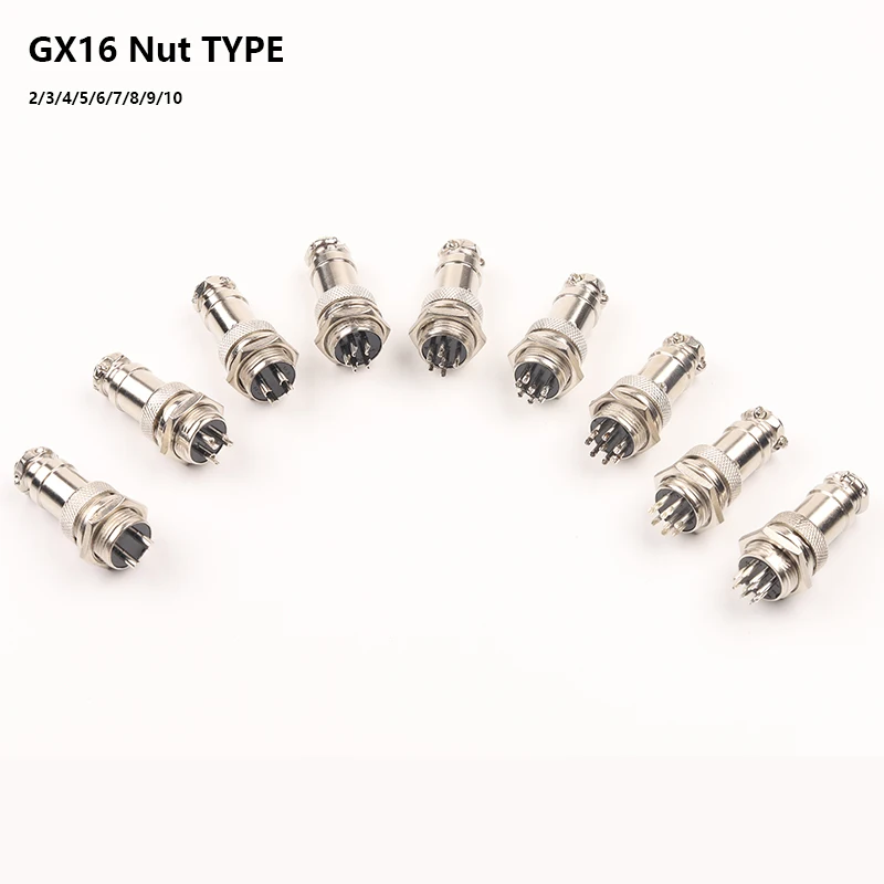 1set GX16 Nut type Male & Female Electrical connector 2/3/4/5/6/7/8/9/10 Pin 16mm Aviation Socket Plug Wire Panel Connectors