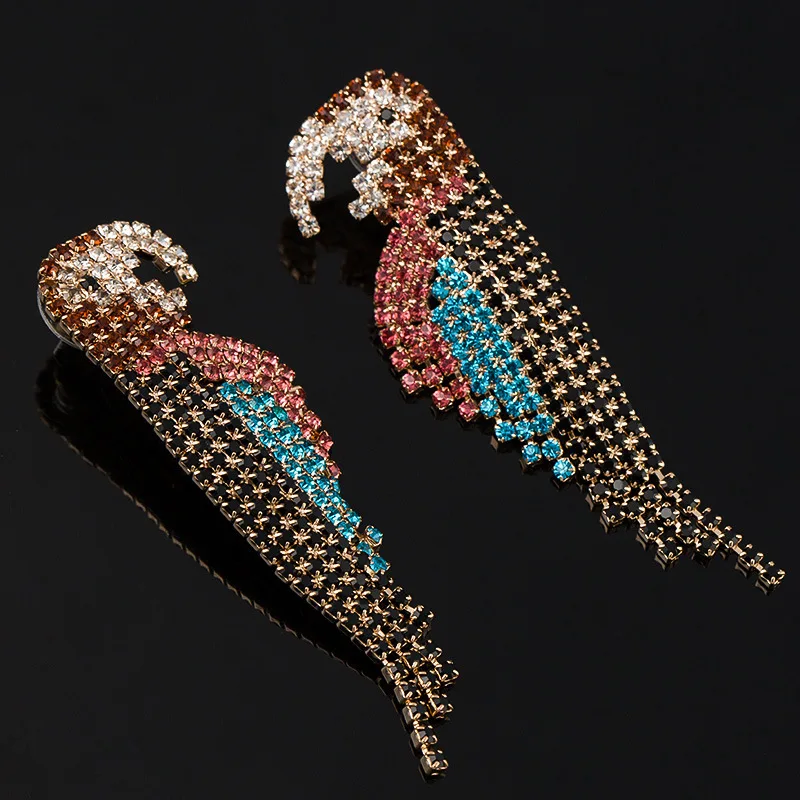 European And American Exaggerated Rhinestones Animal Creativity Personality Retro Fashion Earrings Cool Parrot Accessories