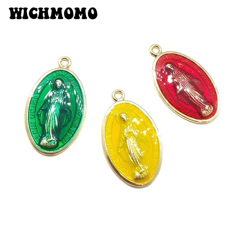 New 4pcs 34*19MM Zinc Alloy Candy Colors Drop Oil Big Religious Figure Charms Pendant DIY Jewelry Necklace Earring Accessories