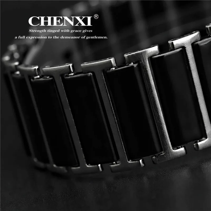 CHENXI Fashion Rectangle Watches Men Black Watches Simulated Ceramics Quartz Wristwatches Men Relogio Masculino Reloj Hombre