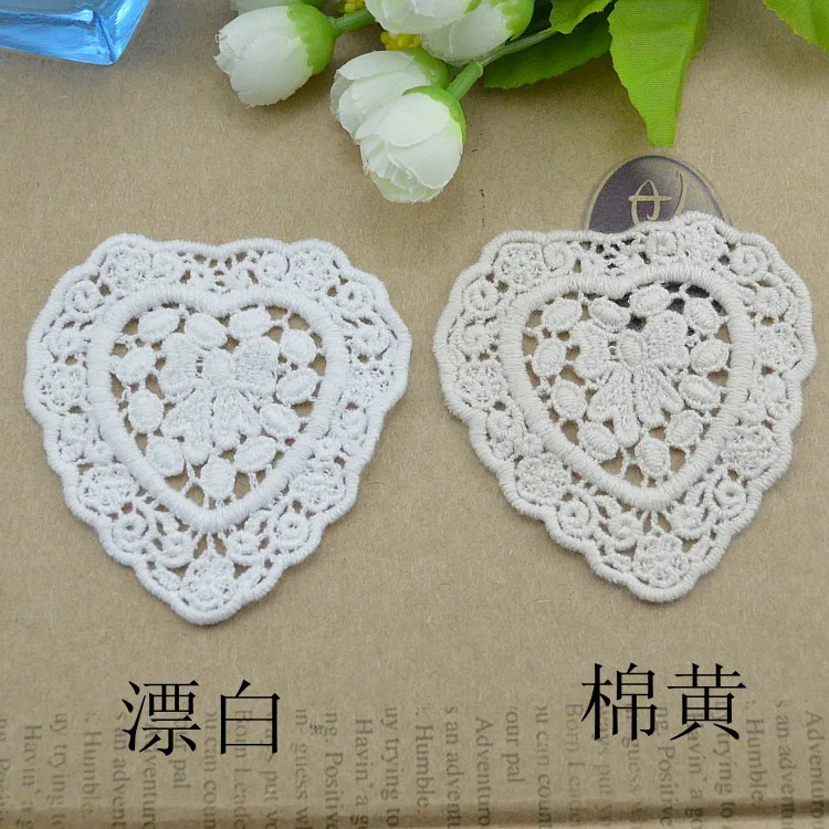 5PCS Heart Flower Embroidered Oval Lace Edge Trim Applique Crochet Cotton Wedding Bridal Dress Decoration DIY Scrapbooking Craft