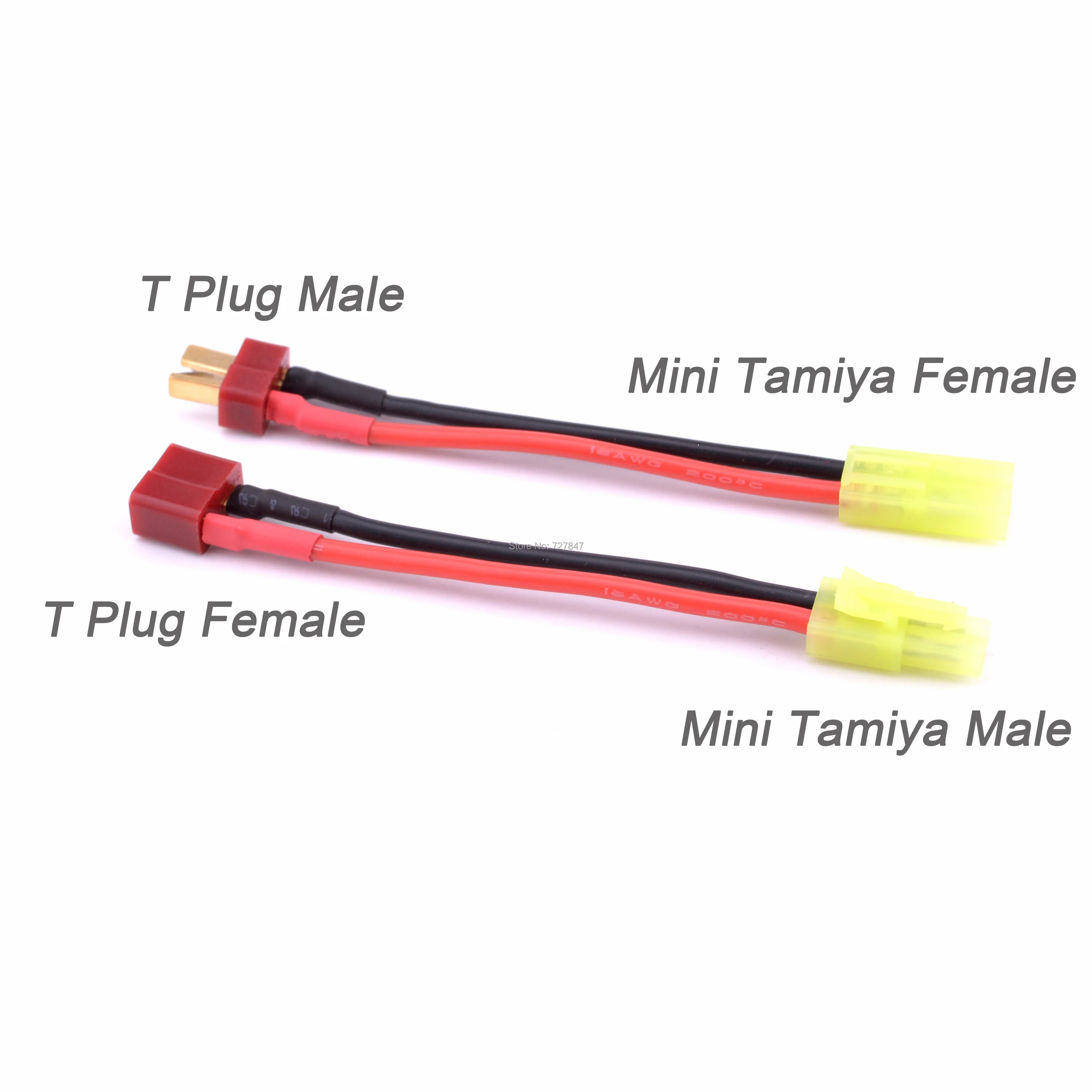 RC Parts Plug Cable 8cm T Plug Female / Male to Mini Tamiya Male / Female Adapter Cable 16AWG Wire RC Accessories For FPV Drone