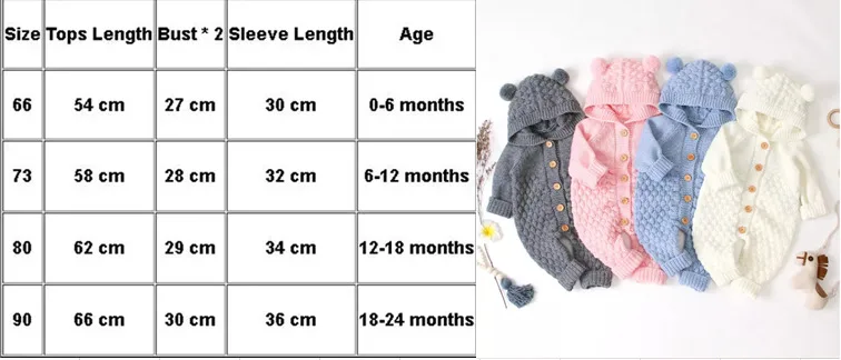 Baby Girls Bear Ear Knit Romper Boys Hooded Newborn Sweater Kids Jumpsuit Babys Outfit Autumn Winter