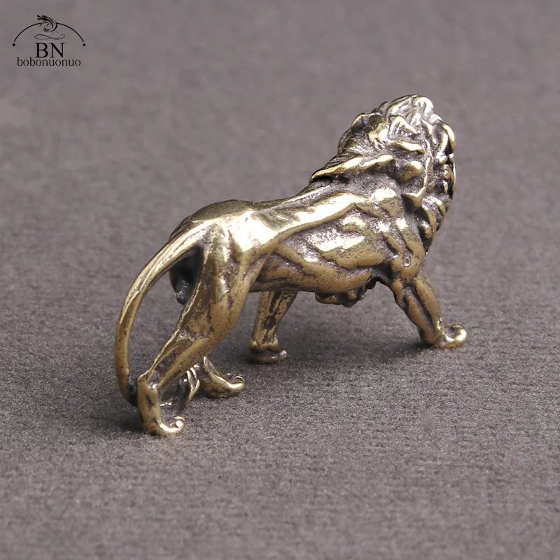 Retro Brass Lion King Miniatures Figurines Desktop Ornaments Pure Copper Statue Metal Crafts Home Decorations Keychain Pendants