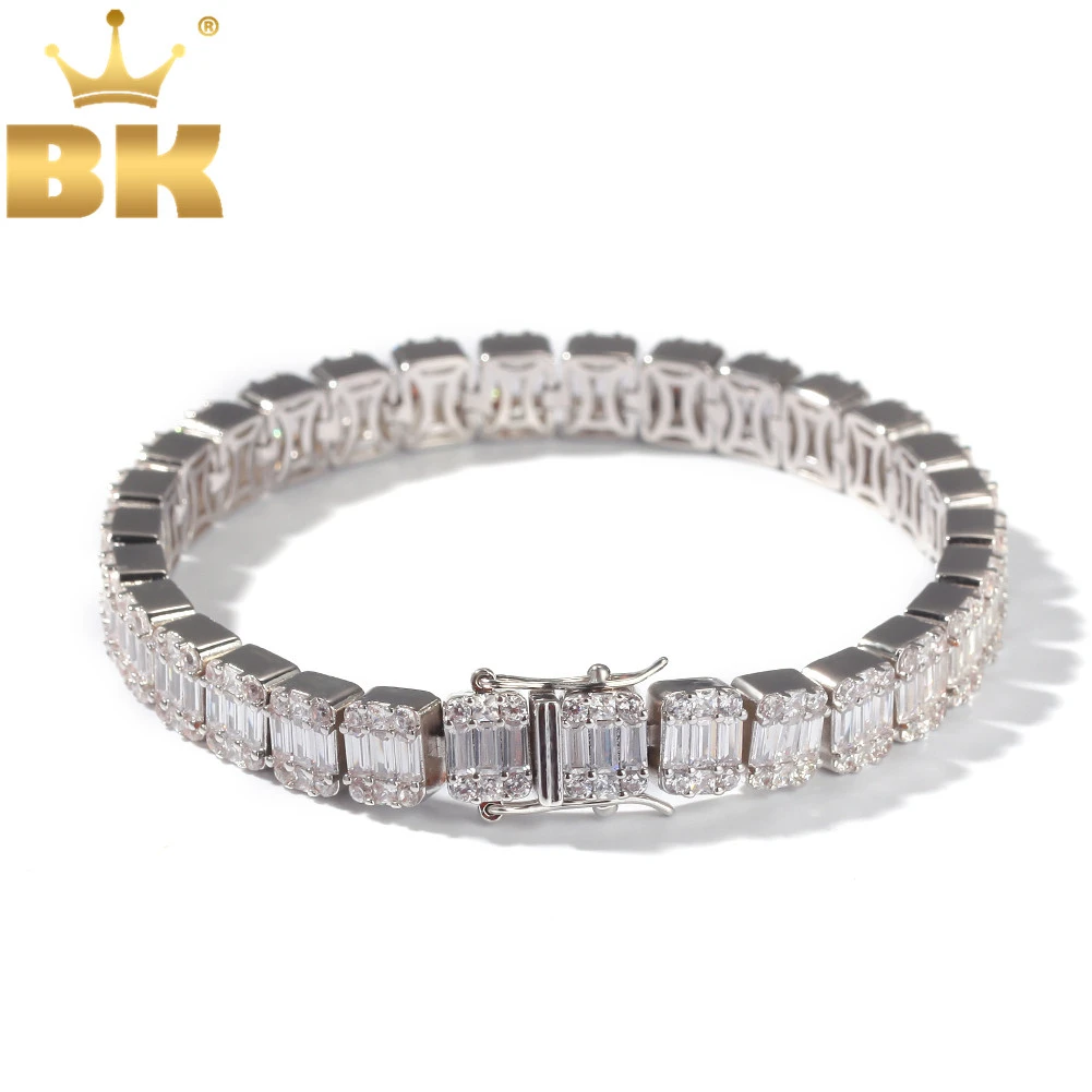 

THE BLING KING Baguettecz Cluster Bracelet Mix Round & Square Cubic Zirconia Hiphop Bracelets Men Women Bling Bling Jewelry