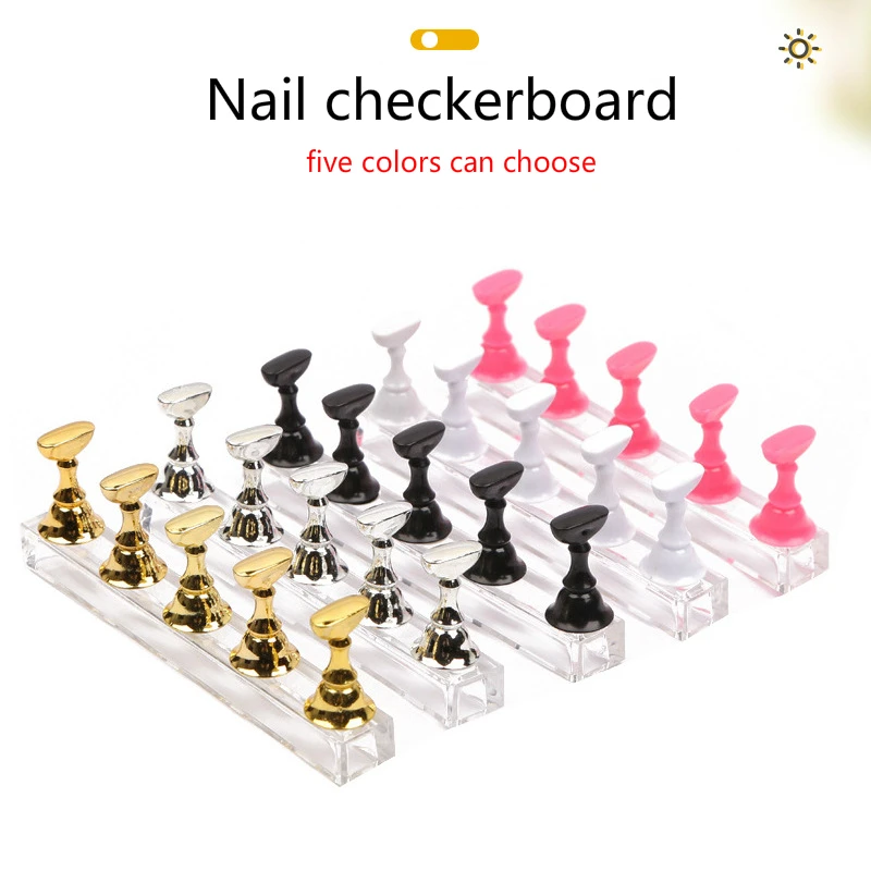 5PCS 1 Set Nail Art Checkerboard Display Stand Acrylic Magnetic Clip Holder Practice Nail Holder Manicure Tool