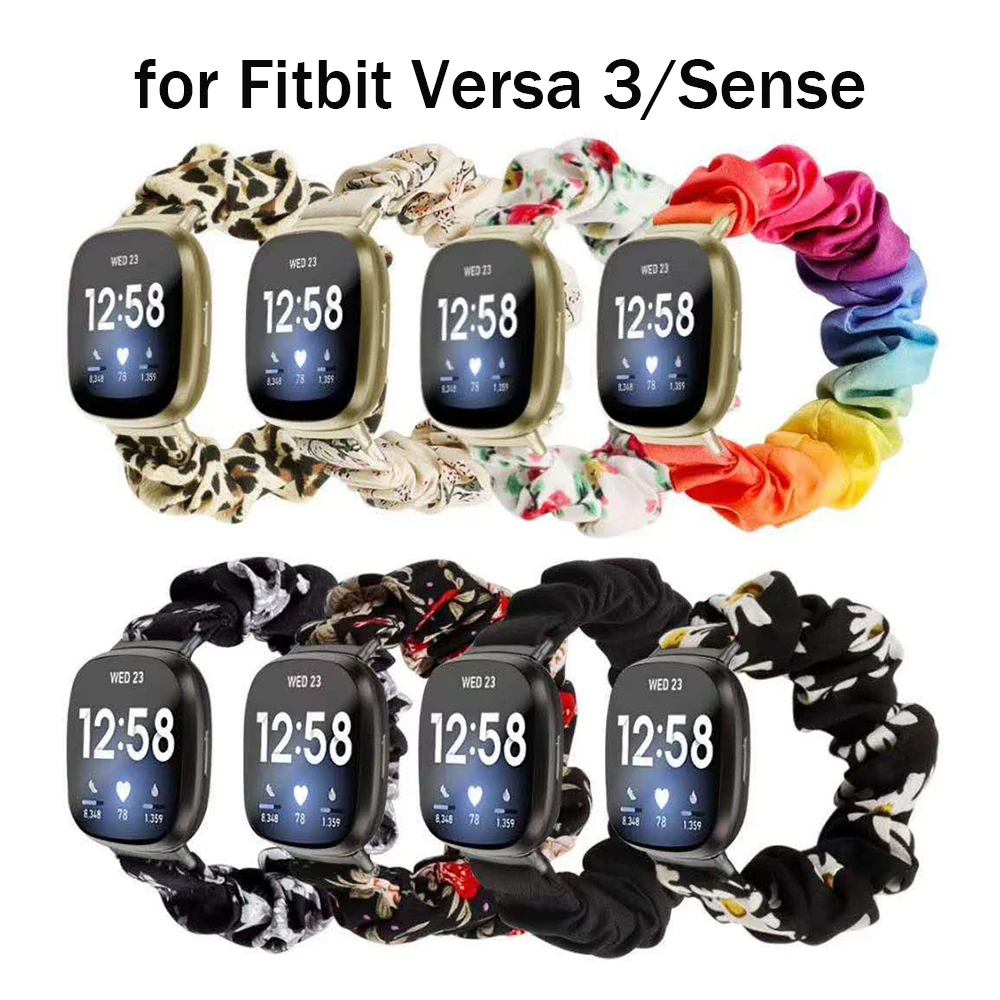 Fitbit Versa 3 4 및 Sense 2 용 여성용 시계 밴드, Fitbit Sense 밴드 팔찌 액세서리, 레오파드 스크런치