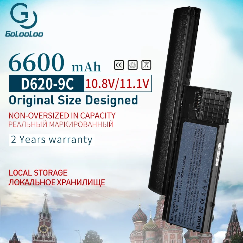 Golooloo 11.1v 9 Cells 6600mAh battery For Dell Latitude D620 D630 451-10297 451-10298 JD634 TC030 PC764 TD175 312-0383 312-0386