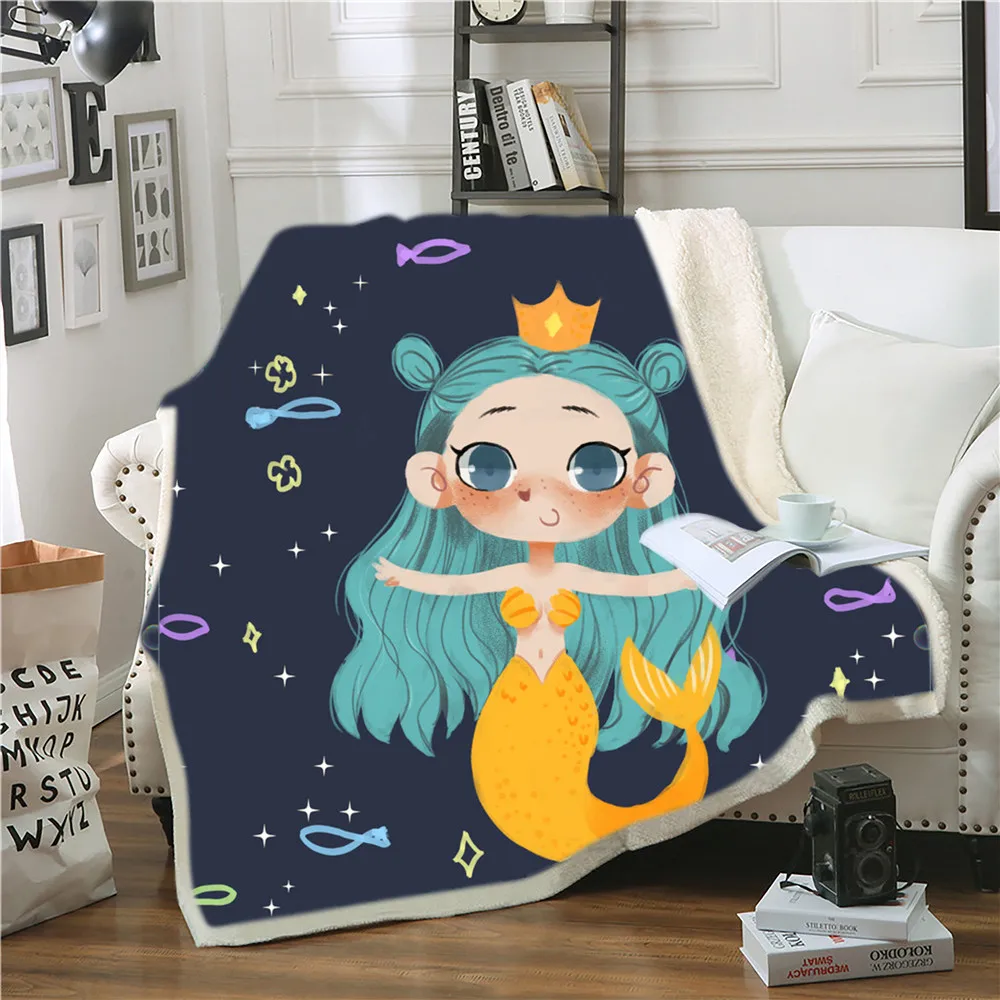 Cartoon mermaid Blanket Throw for Sofa Double Faux Fur Throw Blanket Bed Blanket Beach Fleece Throw Home custom blanket