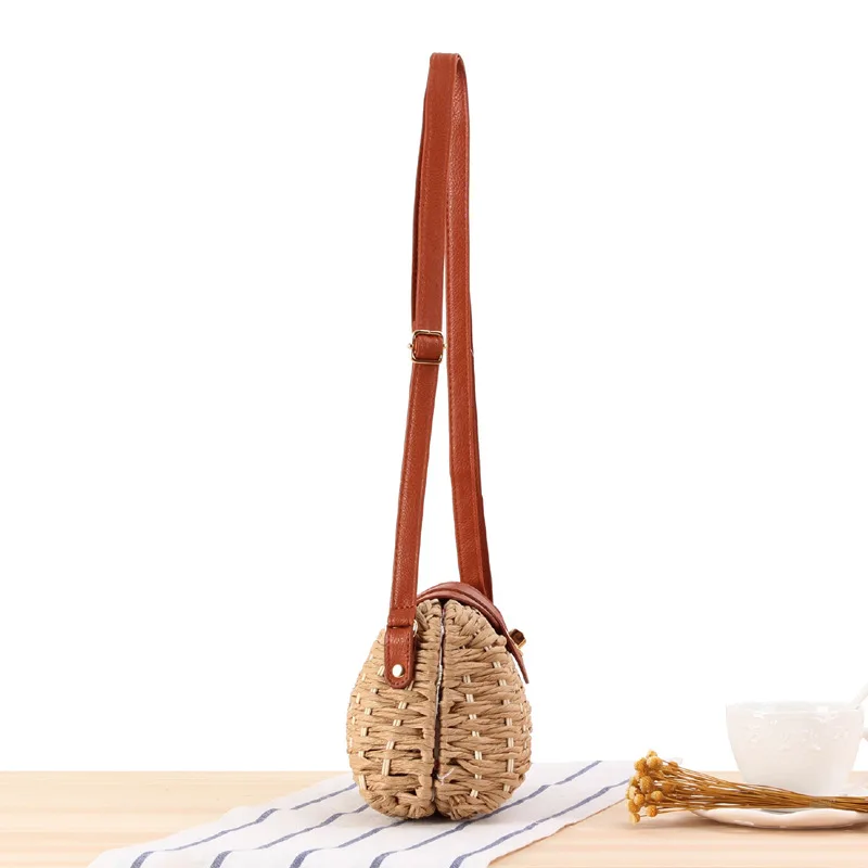 Bolso de paja tejido de estilo Natural para mujer, bolsa de mensajero Simple de 20x14CM, para playa y vacaciones, a7290