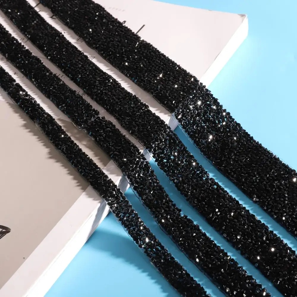 1 Yard Crystal Rhinestone Webbing Lace Tape Voile Ribbon Sewing Trim Iron OnAppliques for Dresses
