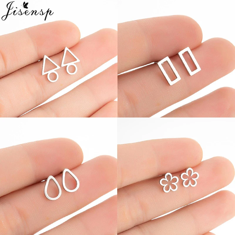 

Jisensp Mini Stainless Steel Triangle Round Earrings for Women Jewelry Brincos Pendientes Mujer Fashion Punk Stud Earring Black