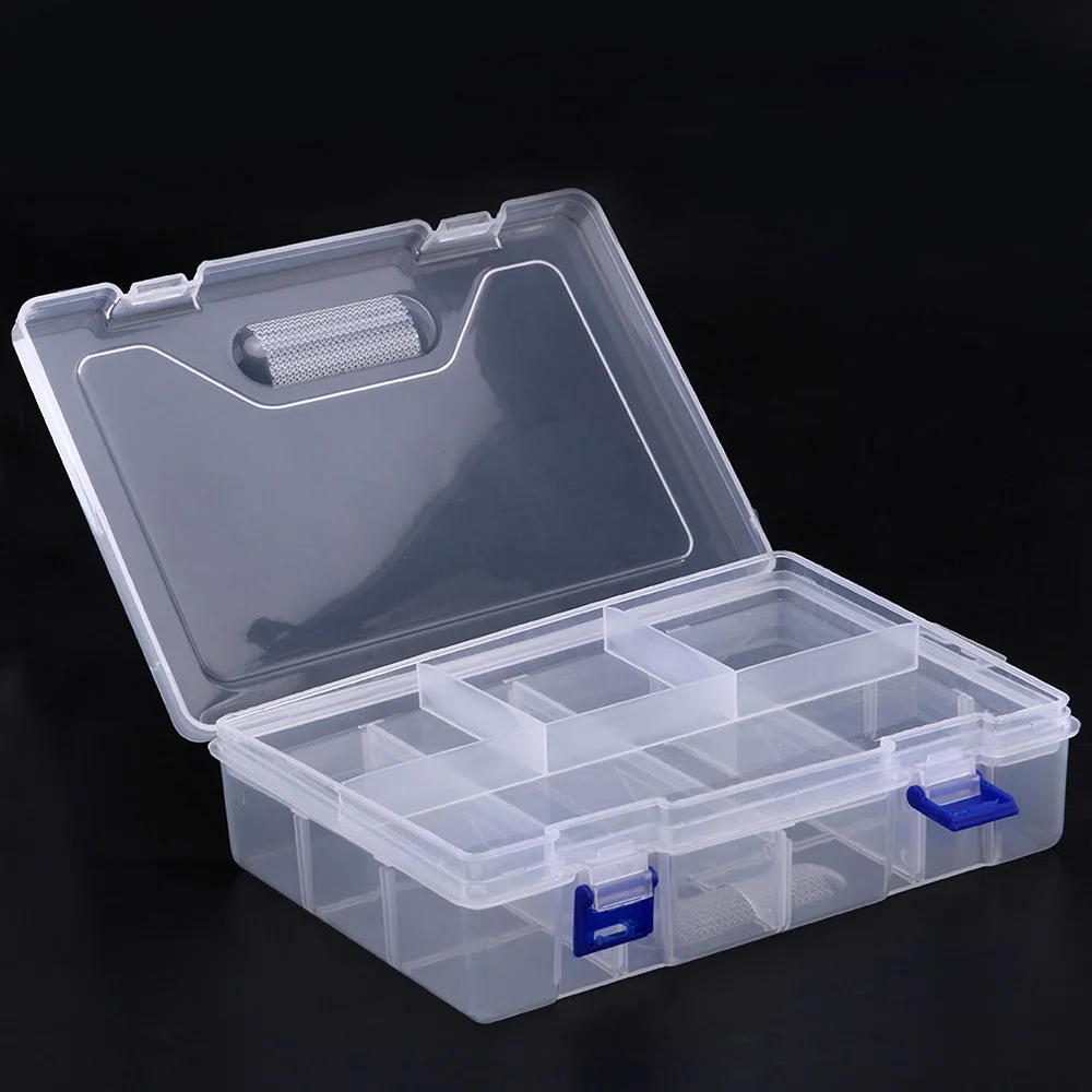 Double Layer 8-Cell Transparent Removable Plastic Storage Box with Buckle Triangular anti-slip texture & Components for Hardware