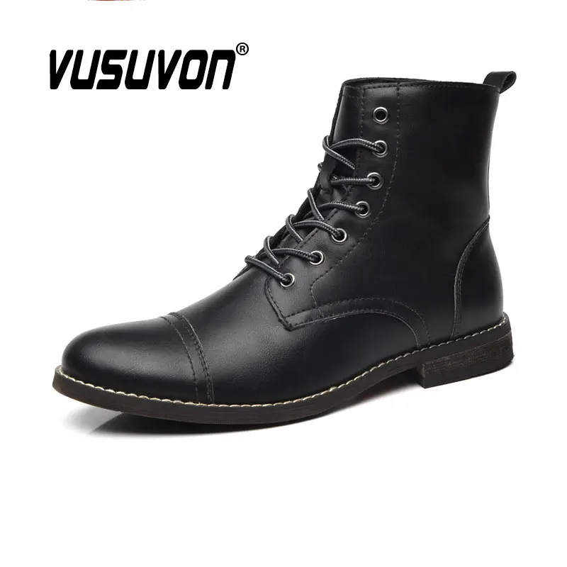 Genuine Leather Men Boots Lace-up Classic Fashion Derby Shoes Outdoor Warm Winter & Summer Black Comfortable Walking Size 38-48