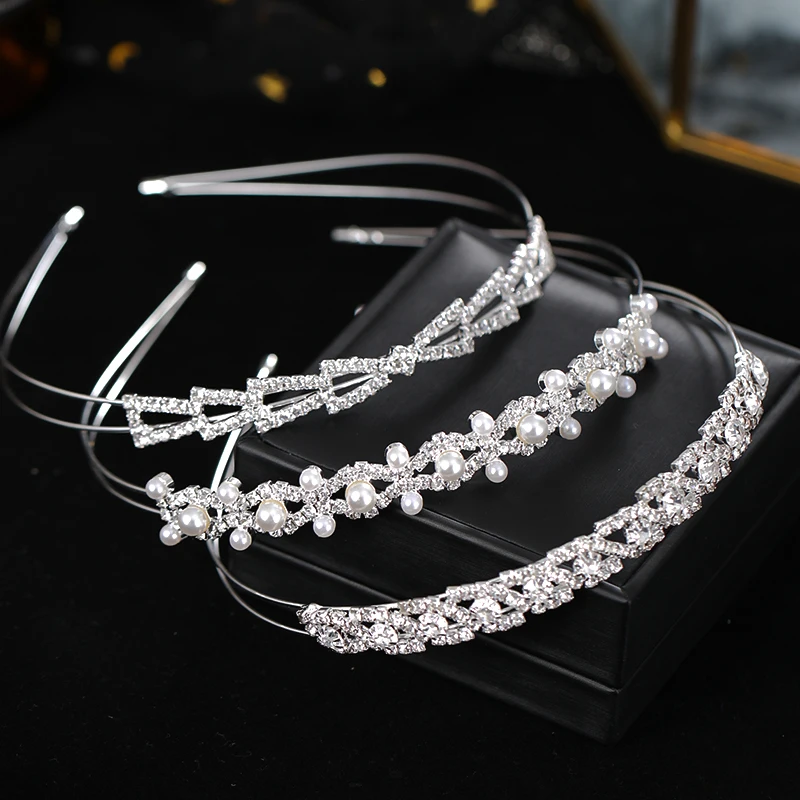 Silver Color Pearl Bride Crown Wedding Rhinestone Tiara Queen Diadem Hair Ornaments Cystal Headbands Women Jewelry Diadems