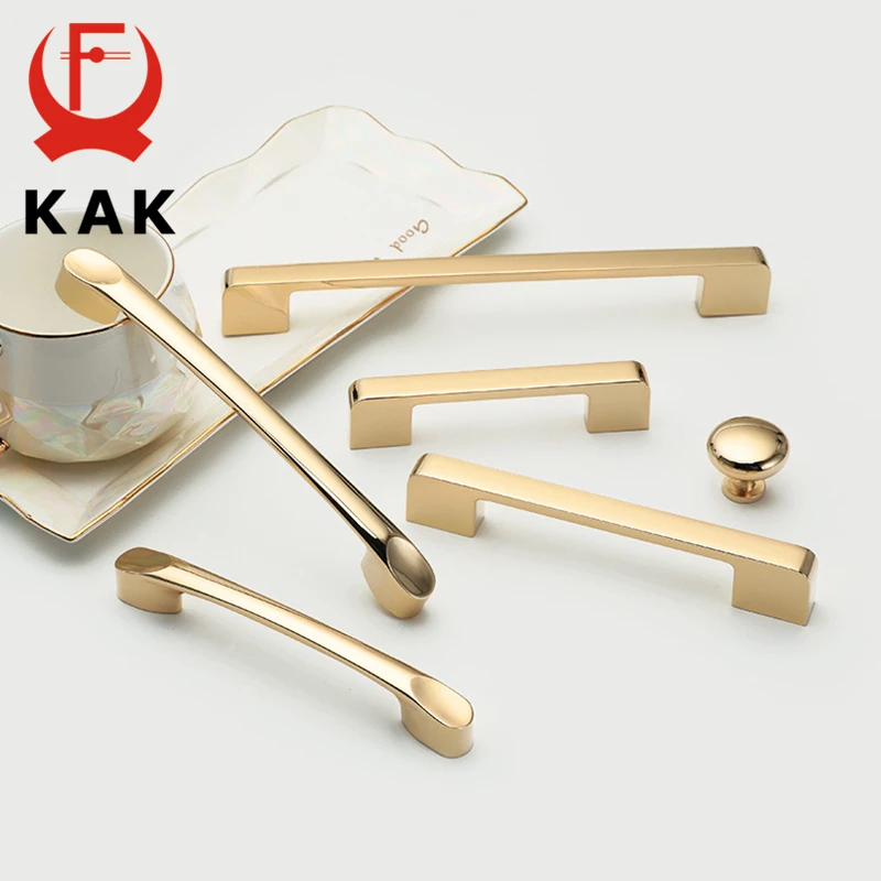 KAK Bright Gold Kitchen Handle Luxury Fashion Cabinet Knobs and Handles Wardrobe Door Pulls Dresser Gold Handle Door Hardware