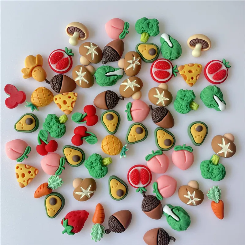 JunKang 30pcs Sweet lovely variety fruits and vegetables patch DIY handmade hairpins rubber adhesive sheet rope lot wholesale