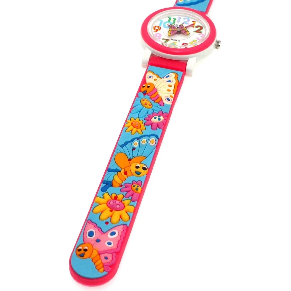 Часы для девочек, с бабочкой, детские часы 3D, модные Мультяшные кварцевые часы для мальчиков и девочек