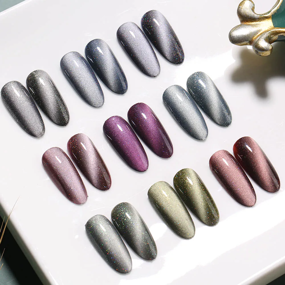 Vendeeni 15ml 9 Kolorów/zestaw Brokatowy Galaktyczny Lakier Hybrydowy do Paznokci Efekt Kociego Oka UV Błyszczący Magnetyczny Lakier z Kolorowym Kartoteczkiem BEZ TPO/HEMA
