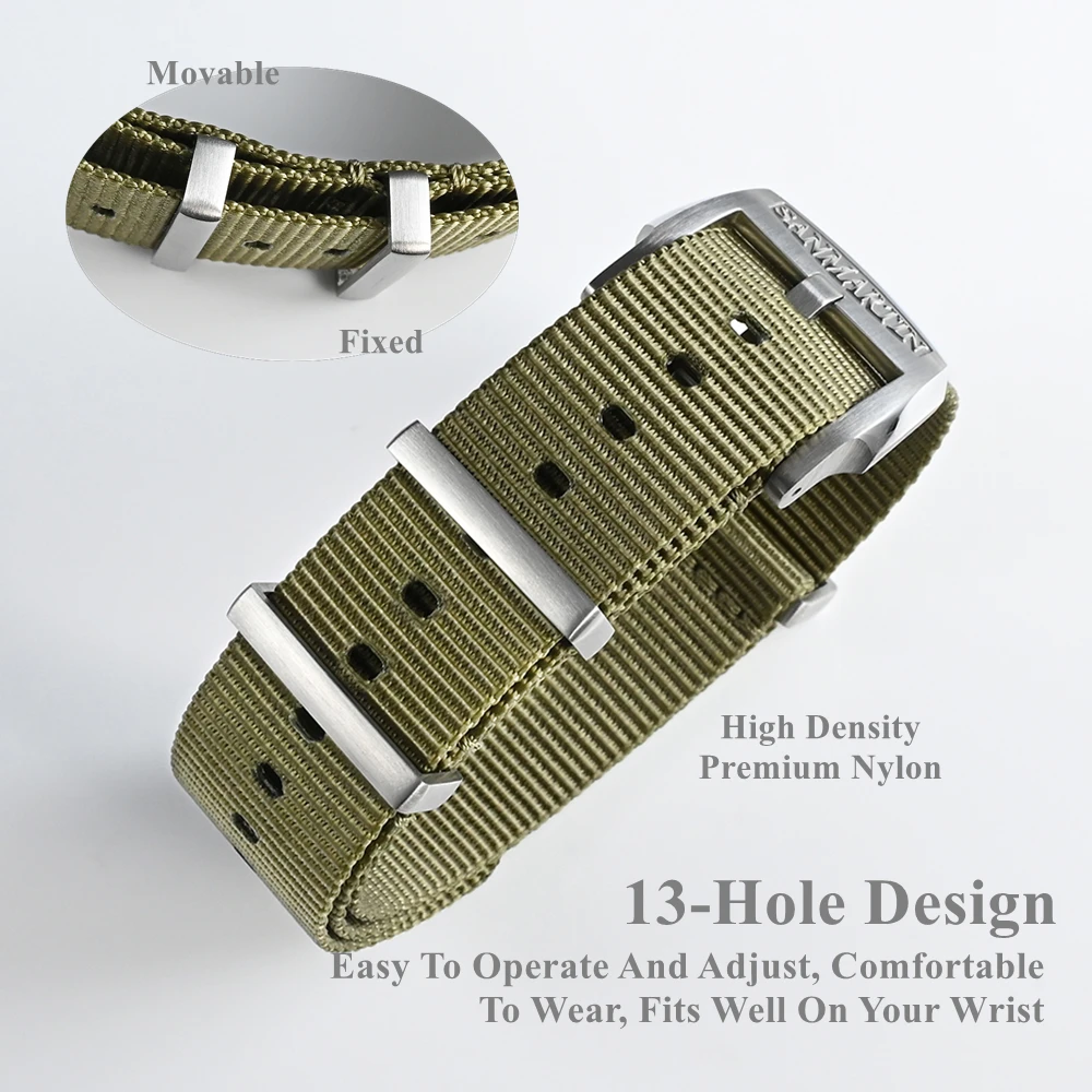 San Martin Military Nylon Strap 20mm Sports Watchband Paratrooper Watch Bands Comfortable Universal High Quality Durable BD0005