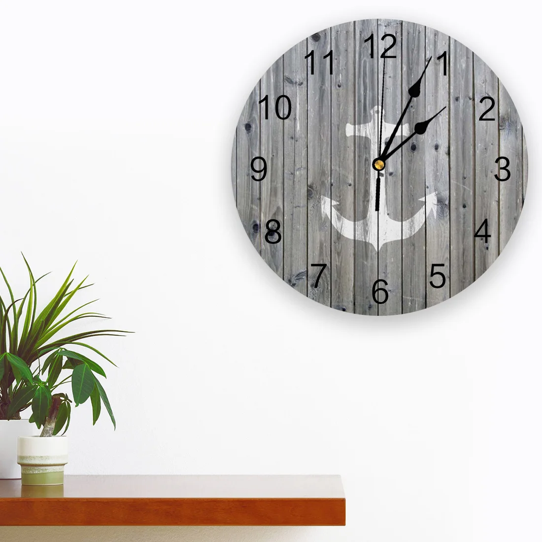 Wood Plank Anchor Gray Modern Wall Clock For Home Office Wall Decoration Living Room Bathroom Decor Needle Hanging Watch