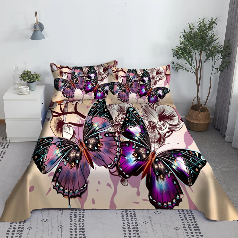 Colorful Butterfly Bedding Set Soft Bed Sheet 3D Bedding Digital Printing Bed Linen Queen Size Bedding Set Fashion Design