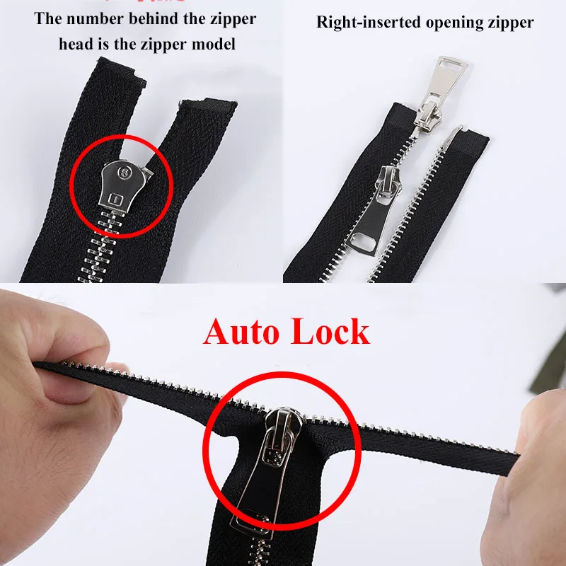 5# 60/70/80/90/100/120/150 cm Double Sliders Auto Lock Metal Zipper