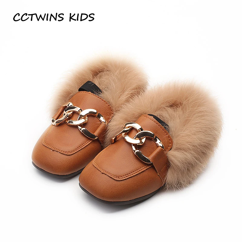 

CCTWINS KIDS 2018 Toddler Chain Baby Girl Black Shoe Children Fashion Pink Warm Flat Kid Brand Pu Leather Camel Loafer G1536