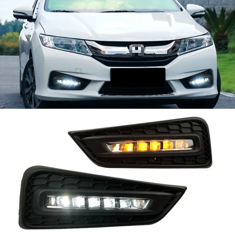 

2PCS 12V DRL For Honda City 2015 2016 2017 With Yellow Color Turning Signal Lamp Day Light LED Daytime Running Light