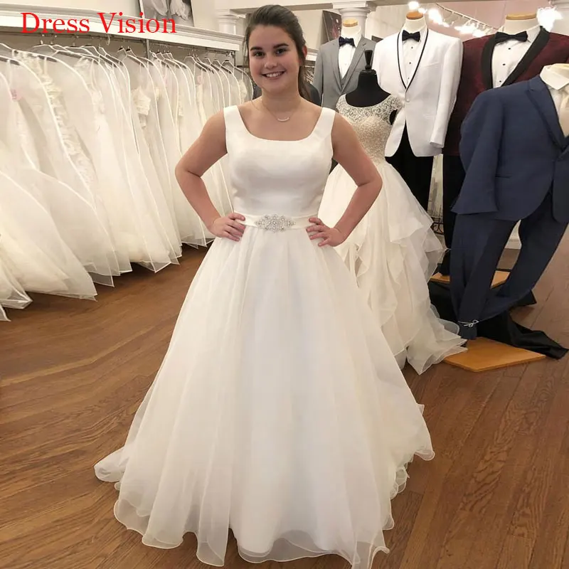 새로운 스타일 스퀘어 칼라 민소매 웨딩 드레스 платье 가운 De Mariée 신부 신부 가운 Vestido De Novia