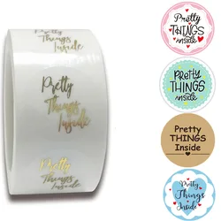 100-500pcs 1inch Round Pretty Things Inside Stickers Pink Gold Thank you stickers Handmade Gift Packaging Business Seal Label