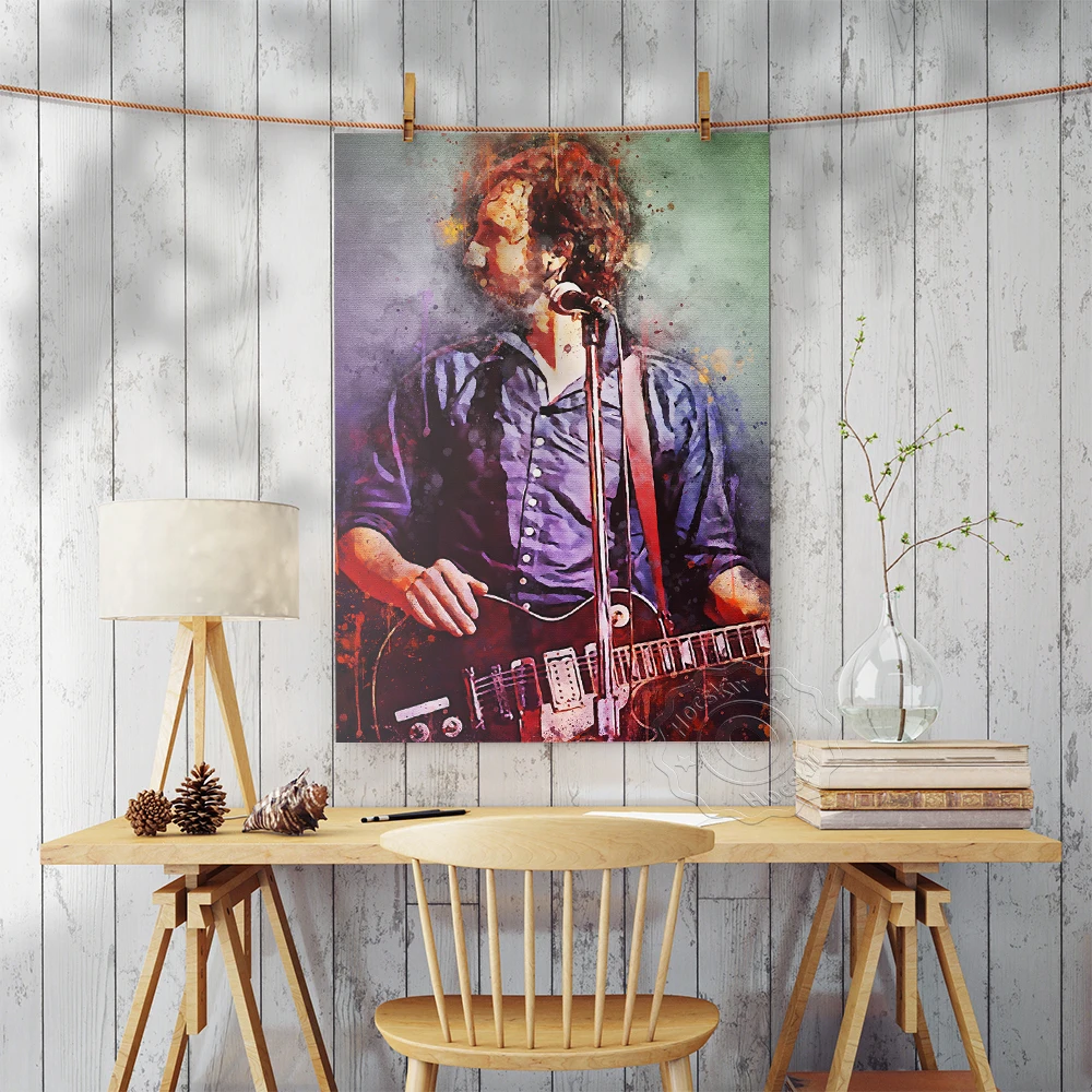 Rock Band Music Guitarist Pete Townshend Poster, Musician Vintage Watercolour Art Prints Bar Pub Club Canvas Painting Home Decor