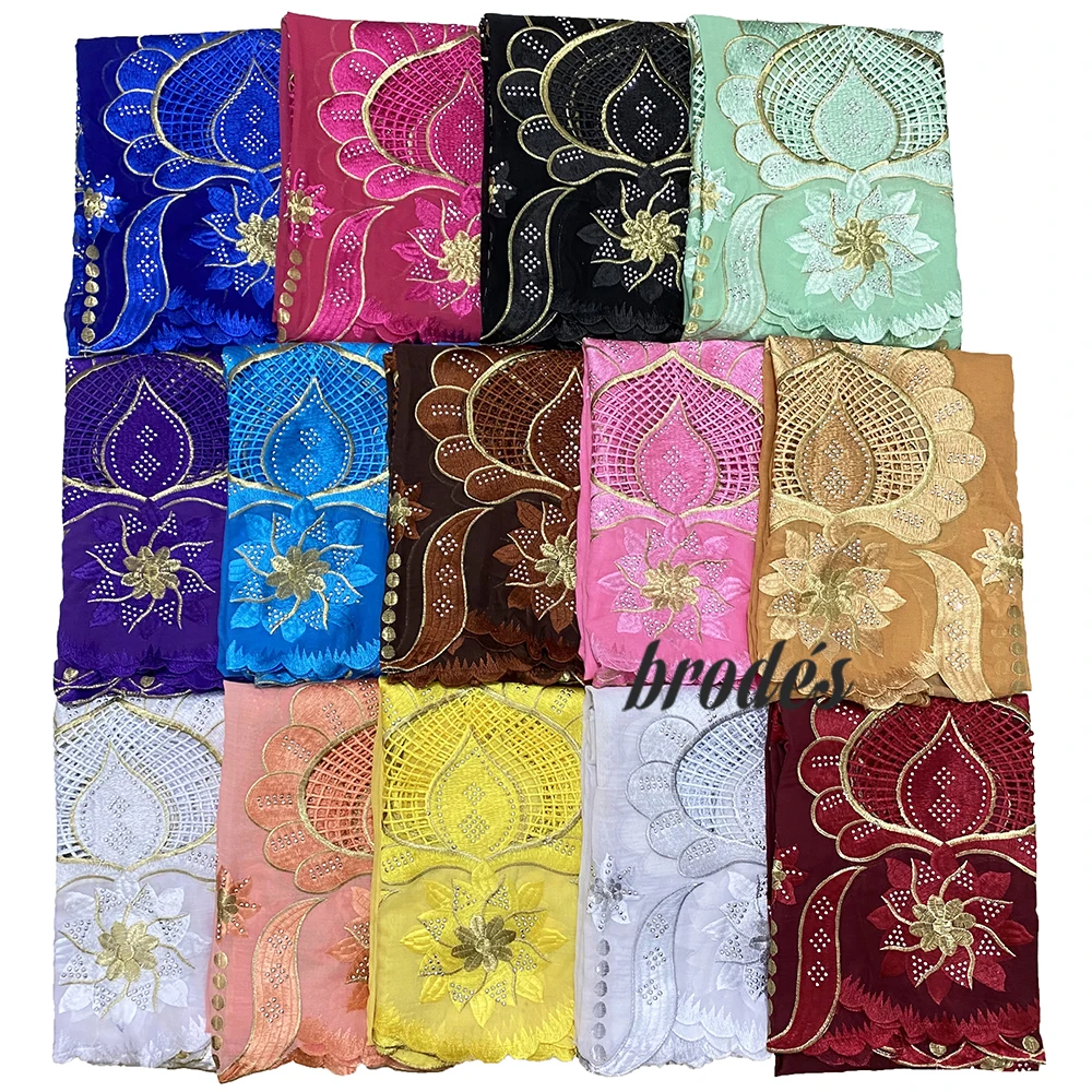 African Women 2021 New Color Fashion Hijab Muslim Women Turbine Scarf Shawl Diamond Embroidered Cotton Headscarf Big Size