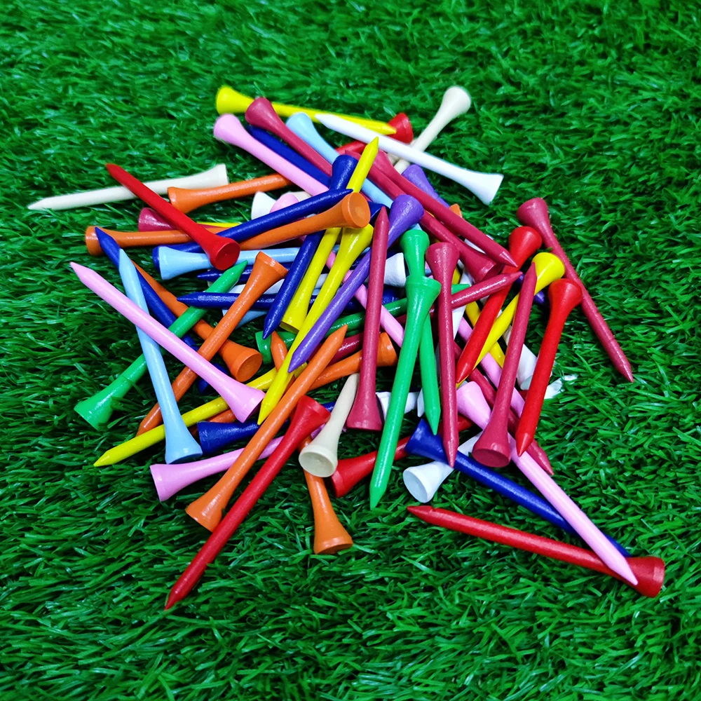 100 Pieces Wooden Colored Golf Tees Wood 70MM Supplies Accessories