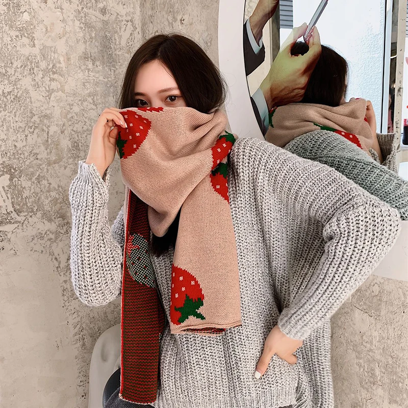 Scarve Wrap Women Winter Scarf Imitation Cashmere Strawberry Print Shawl Bandana Stoles Foulard Pareo Cachecol Feminino Inverno