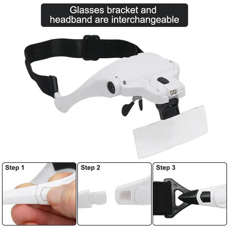 Lente d'ingrandimento per occhiali illuminata a LED lente d'ingrandimento per casco 5 pezzi strumento per lenti per orologio riparazione ciglia dentali