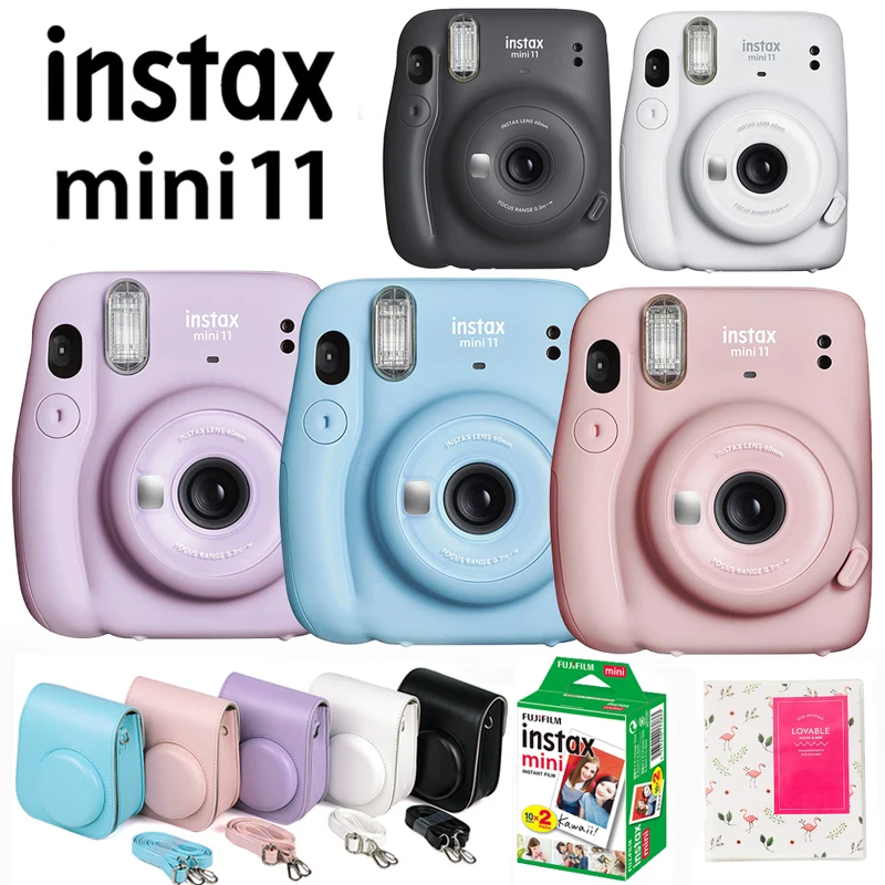 Fujifilm Instax Mini 11/12 Instant Camera Pink/Blue/Gray/White/Purple + 20 Instax Mini White Film + Case Bag + 64 Pocket Album