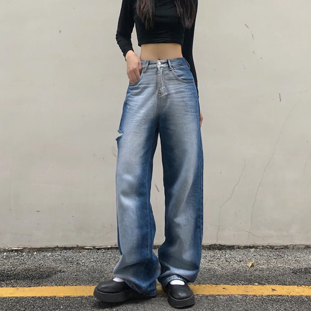 Женские джинсы с широкими штанинами с градиентом