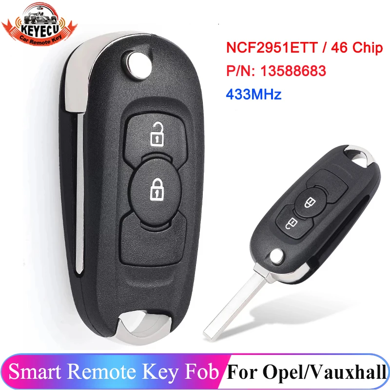 

KEYECU NCF2951ETT HITAG 2 46 Chip P/N: 13588683 433MHz For Opel Vauxhall Astra K 2015 2016 2017 2018 2019 Flip Key Remote Fob