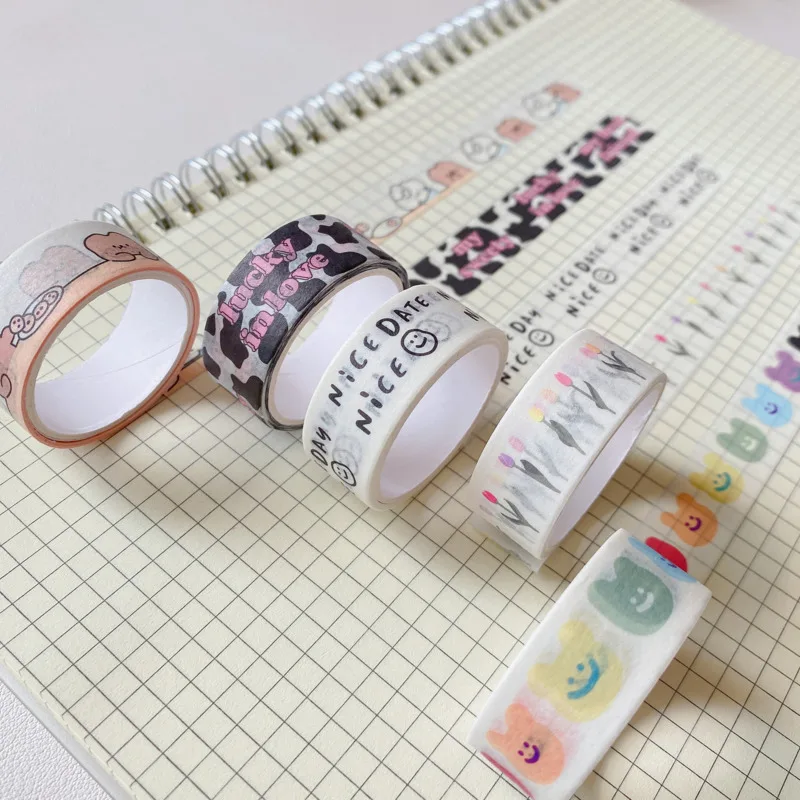 Korean Ins Rainbow Bear Cow Stripes Washi Tape Photo Envelope Sealing Sticker Stationery Notebook Diy Masking Decorative Tapes