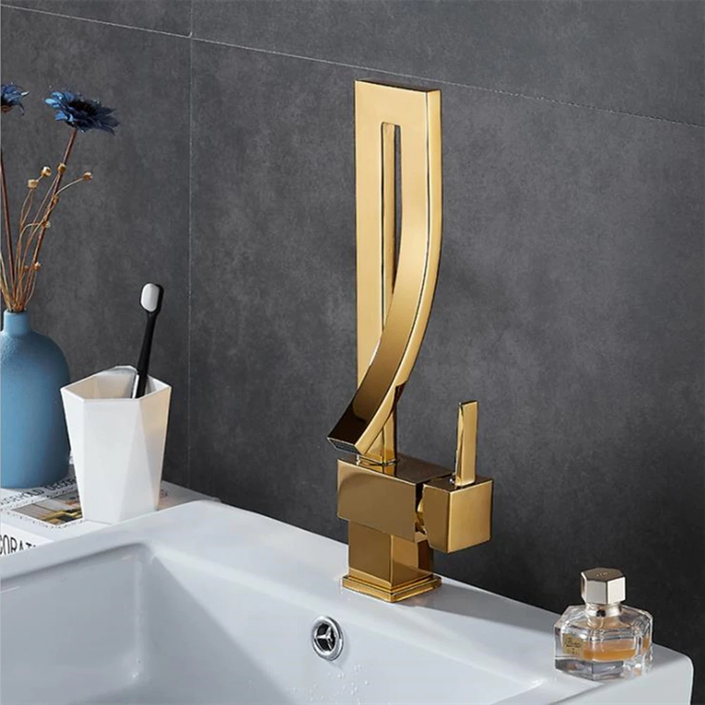 

Gold Brass Faucet For Bathroom Basin Hot And Cold Water Mixer Taps Matte Black Kitchen Faucets 360 Degree Rotation Deck Mount